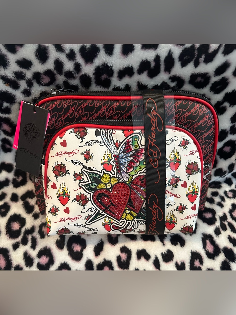 Ed Hardy Cosmetics Toiletry Sequin Bag Set New